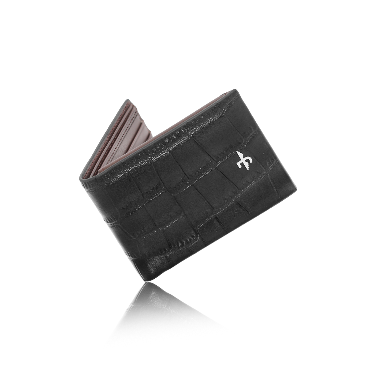 JW 10096 BR – Croc-Pattern Bi-Fold Wallet