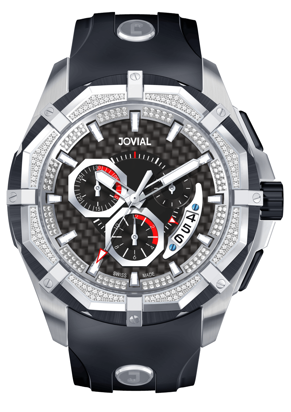 Chrono JOVIAL Watch 12006GSRC13D Gents Silver (Black) 46mm Rubber