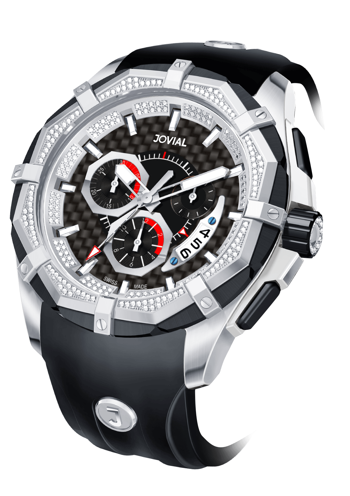 Chrono JOVIAL Watch 12006GSRC13D Gents Silver (Black) 46mm Rubber