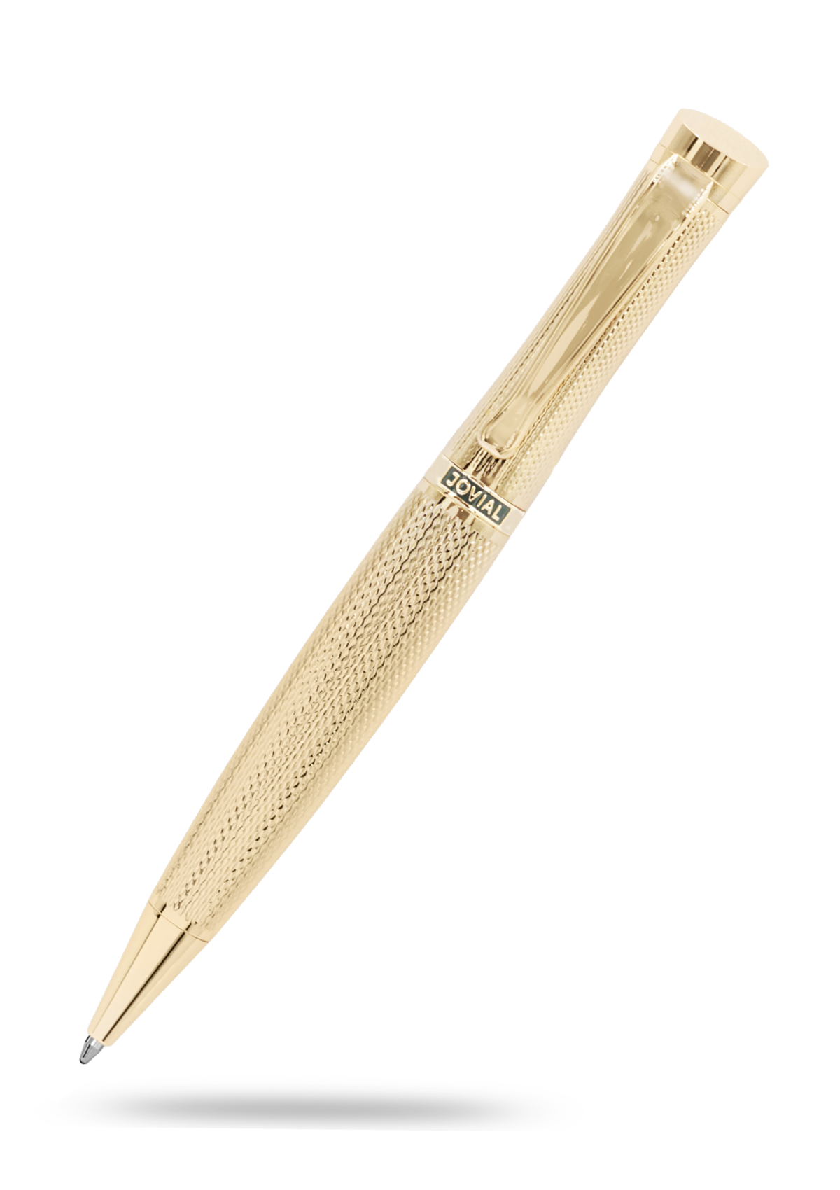 Gold pen with a textured surface on a white background