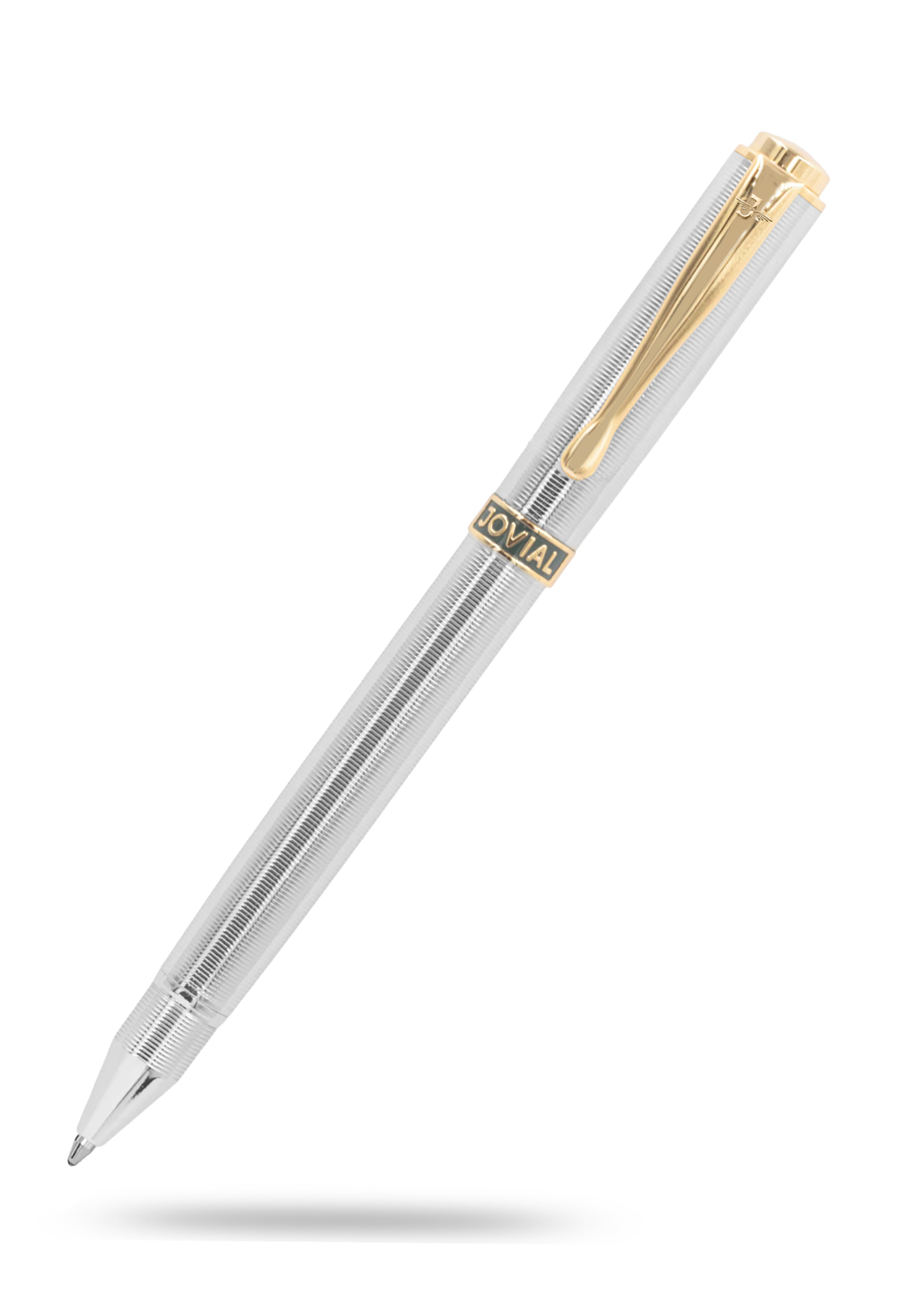Silver pen with gold accents on a white background