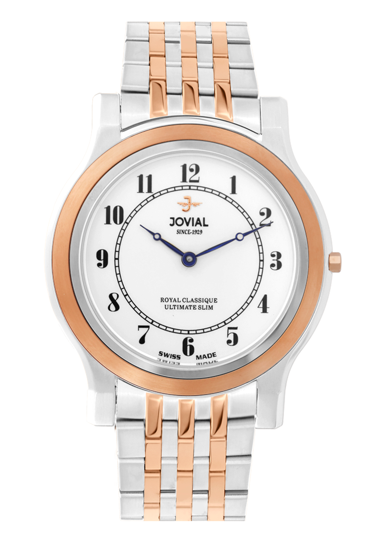 Two-tone watch with silver and rose gold band on a white background