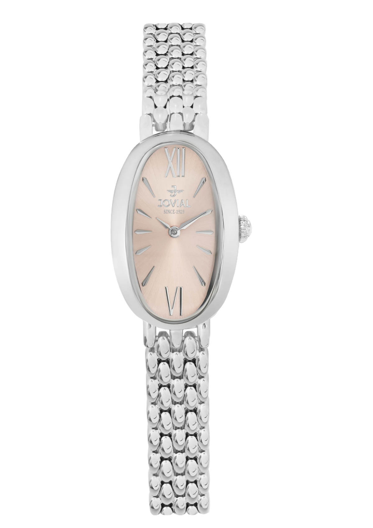 Silver watch with a chain-like bracelet on a white background