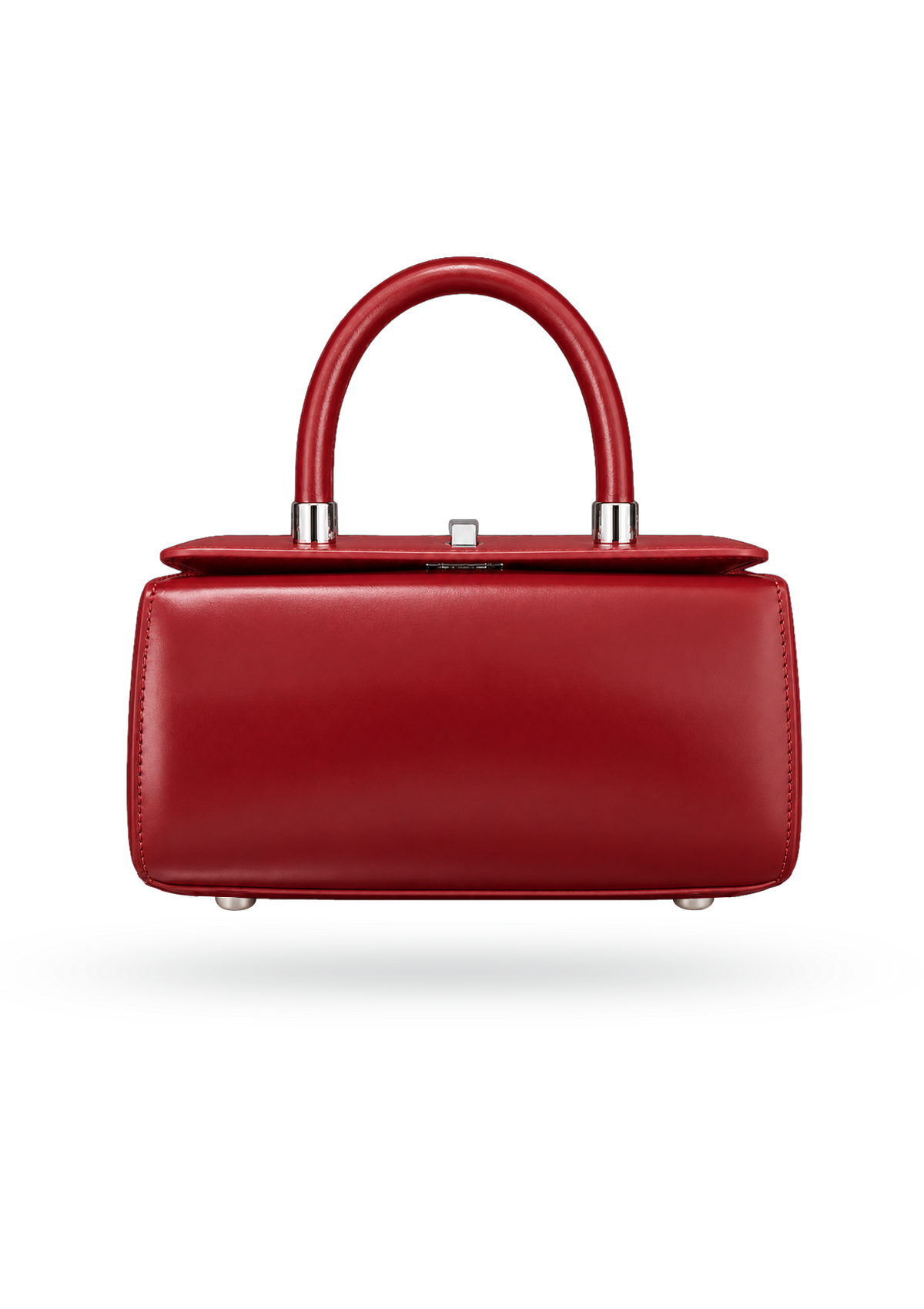 Classic Burgundy Structured Top-Handle Bag with Silver Turn-Lock Closure