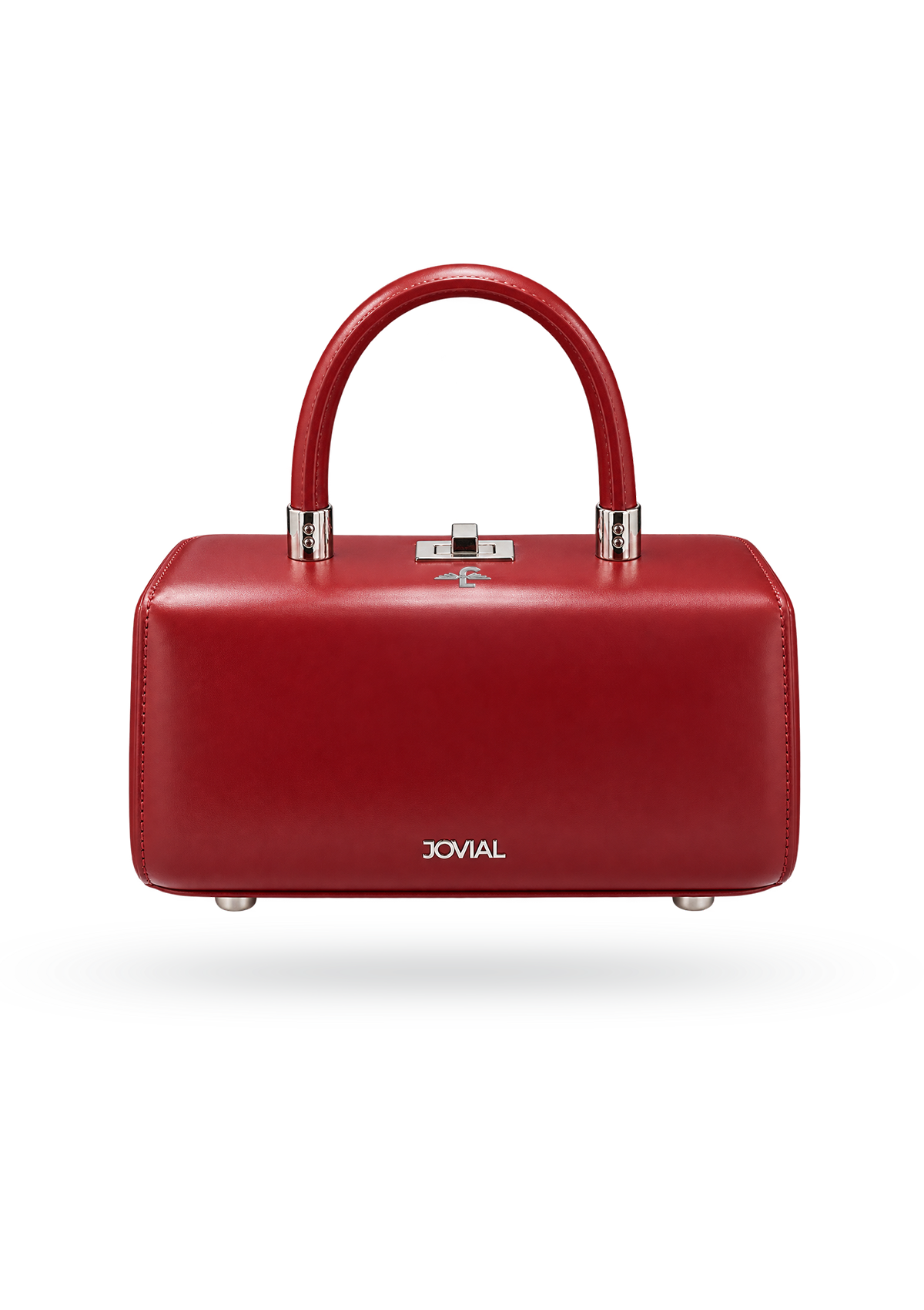Classic Burgundy Structured Top-Handle Bag with Silver Turn-Lock Closure