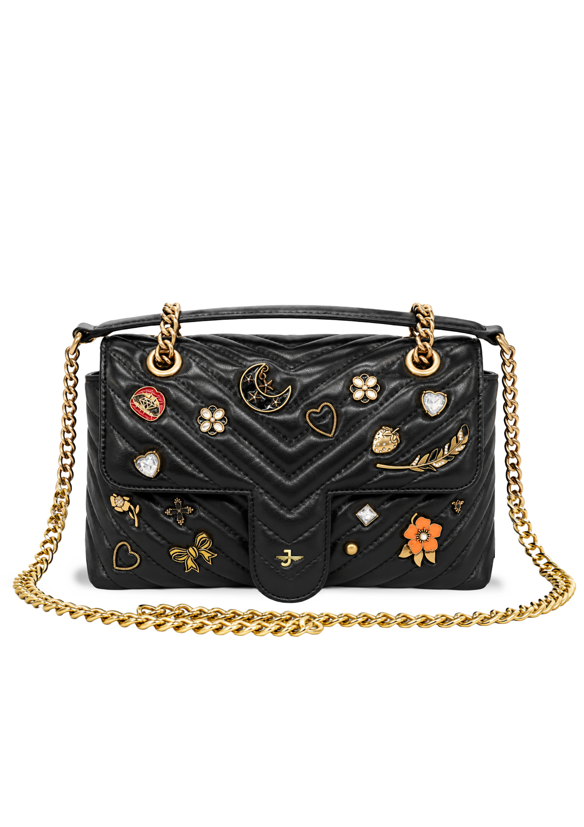 Black Chevron Embellished Handbag