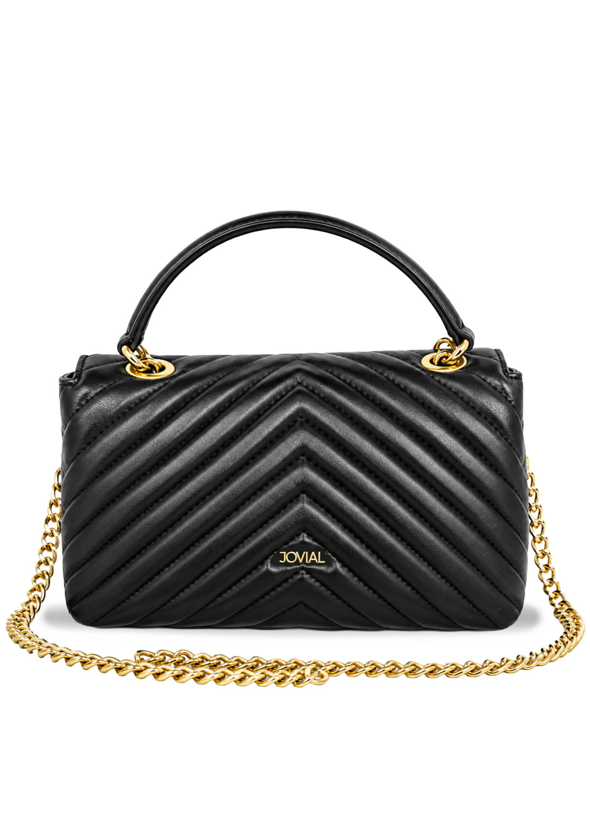 Black Chevron Embellished Handbag