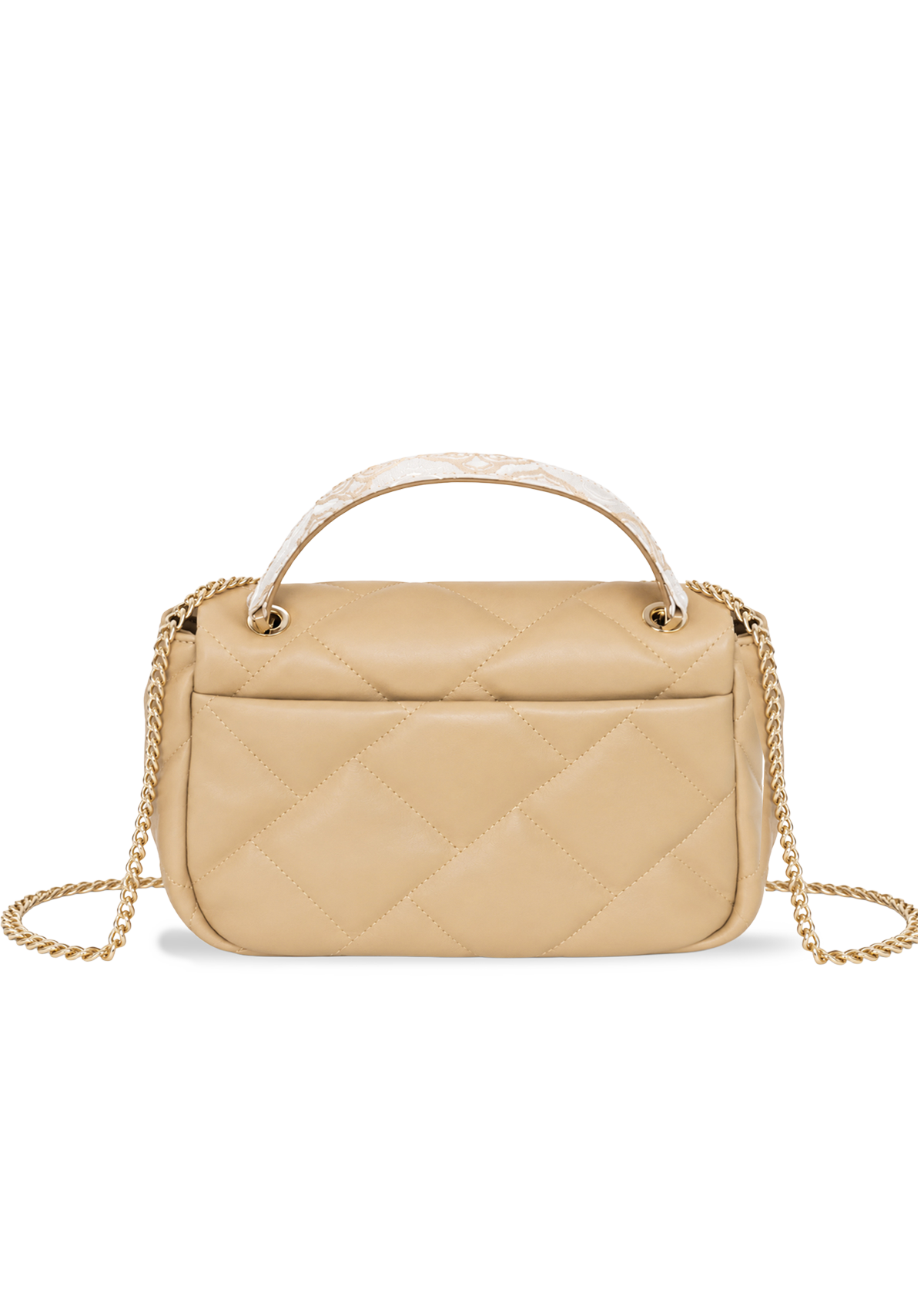 Beige Quilted Structured Handbag