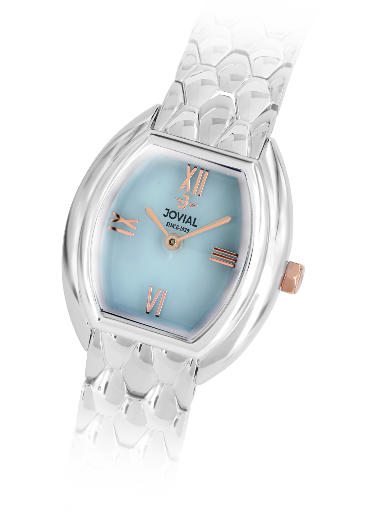 Wristwatch with floral-patterned strap on a white background
