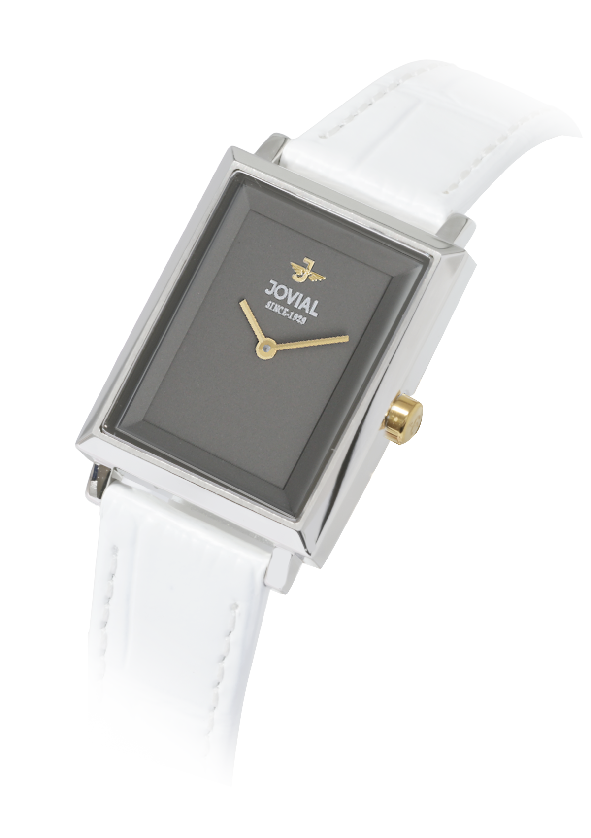 Watch with a white strap and gray face on a white background