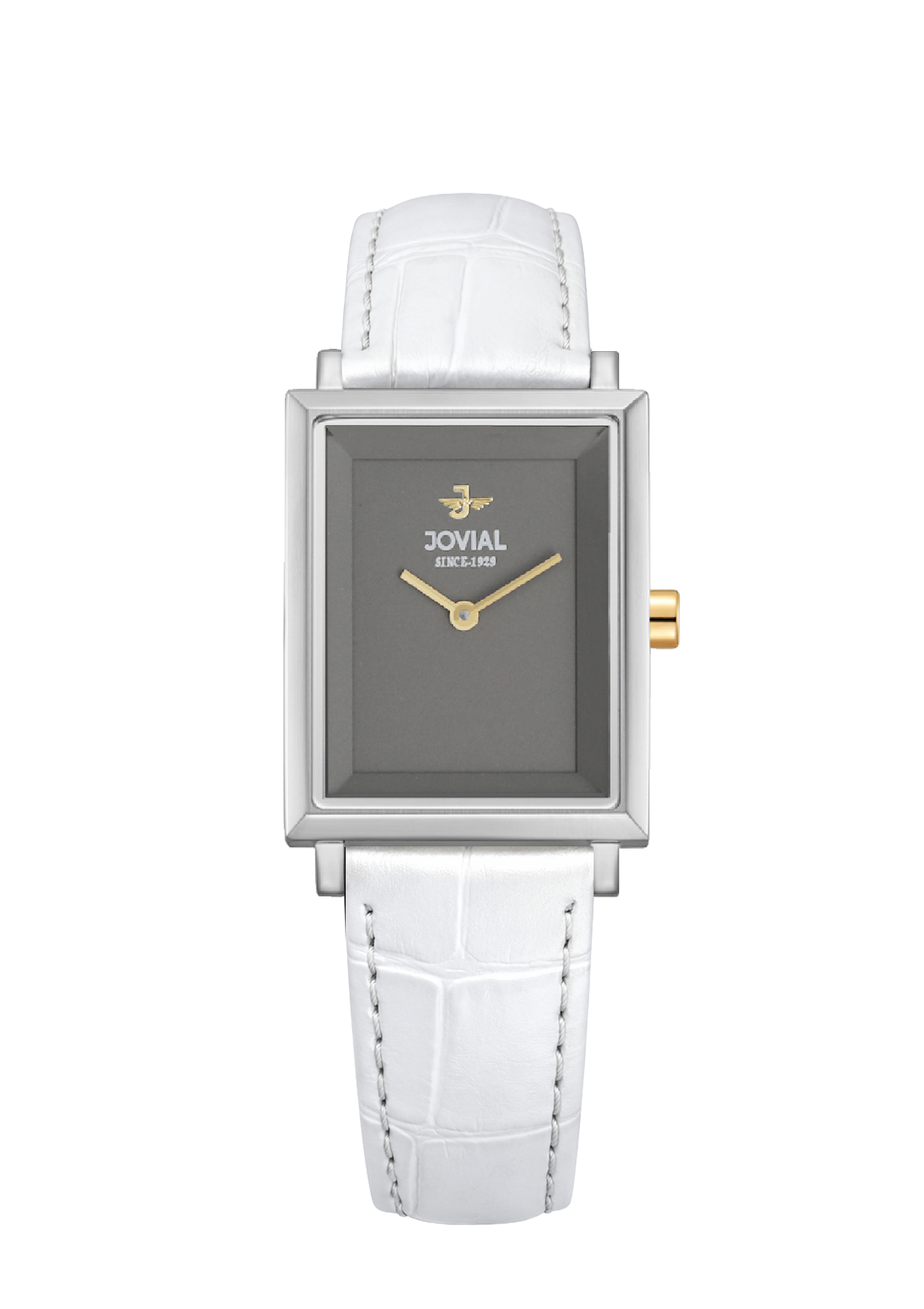 Watch with a white strap and gray face on a white background