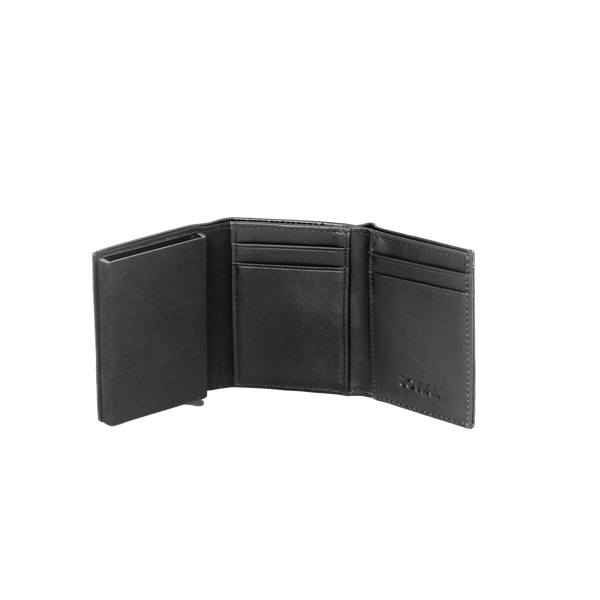 JW 16325 BK – Croc-Embossed Tri-Fold Wallet with Pop up Card Release