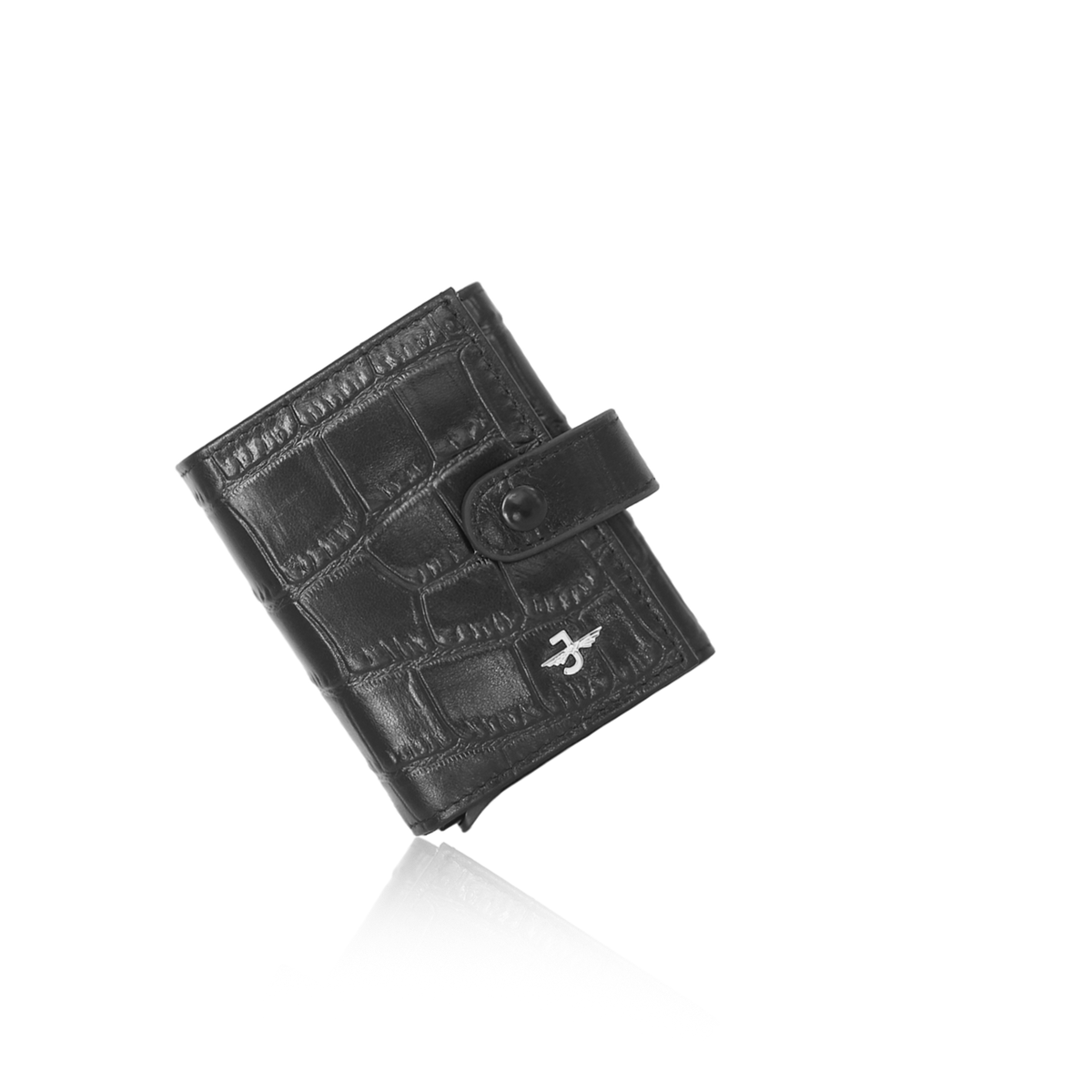 JW 16325 BK – Croc-Embossed Tri-Fold Wallet with Pop up Card Release
