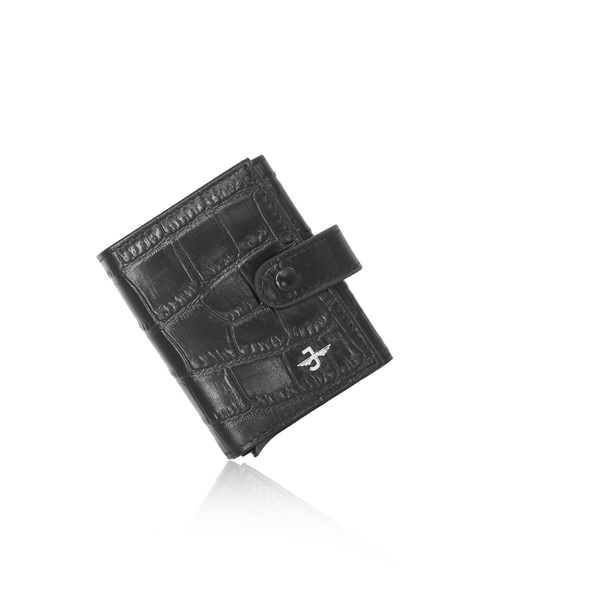 JW 16325 BK – Croc-Embossed Tri-Fold Wallet with Pop up Card Release