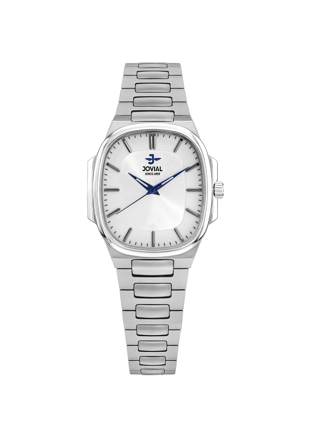 Silver watch with a white face on a transparent background