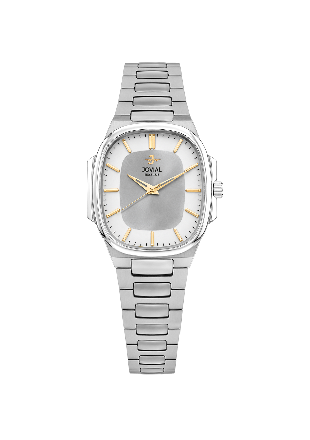 Silver watch with a white face on a transparent background
