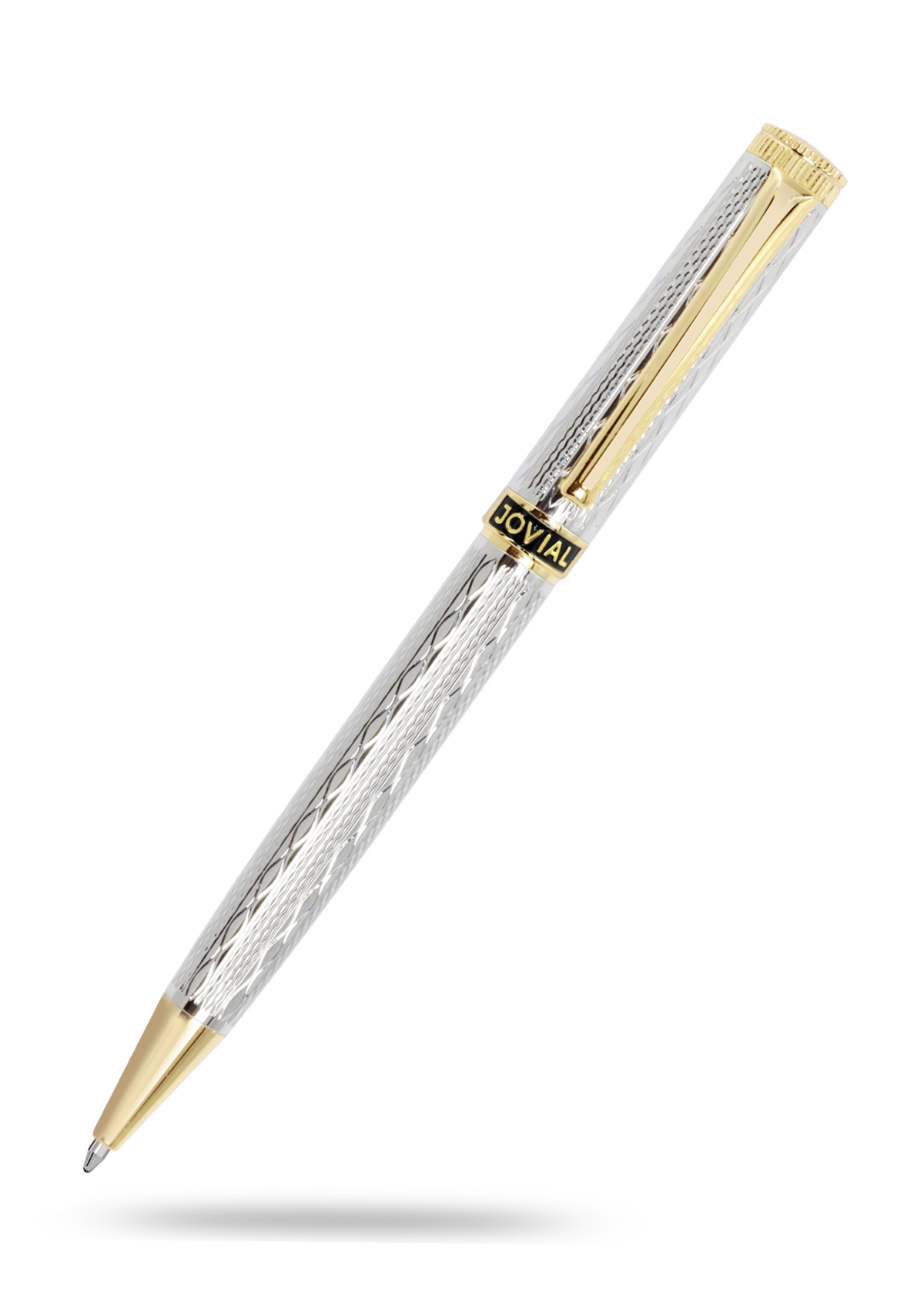 Luxury pen with silver and gold accents on a white background
