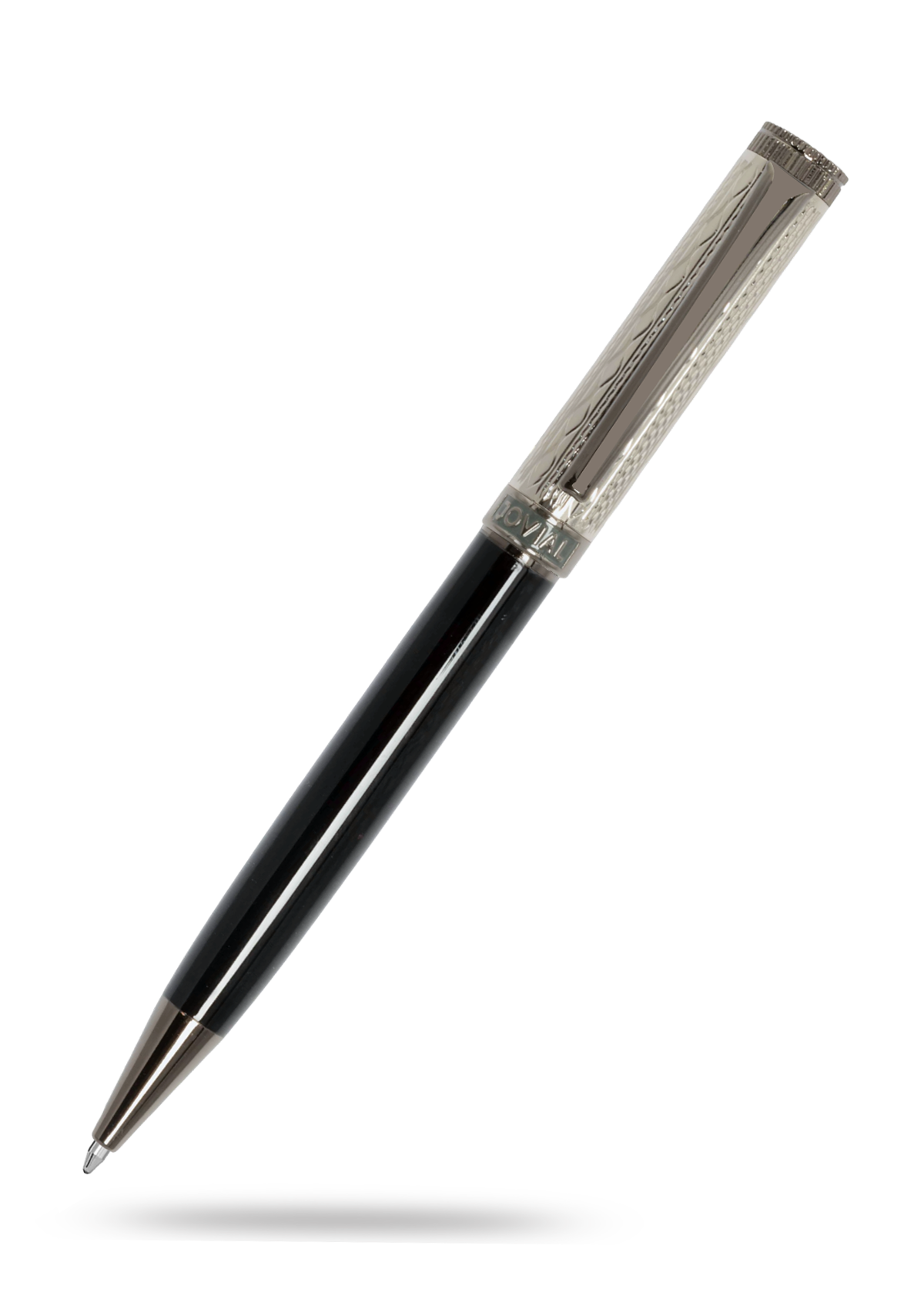 Black pen with decorative metal cap on a white background
