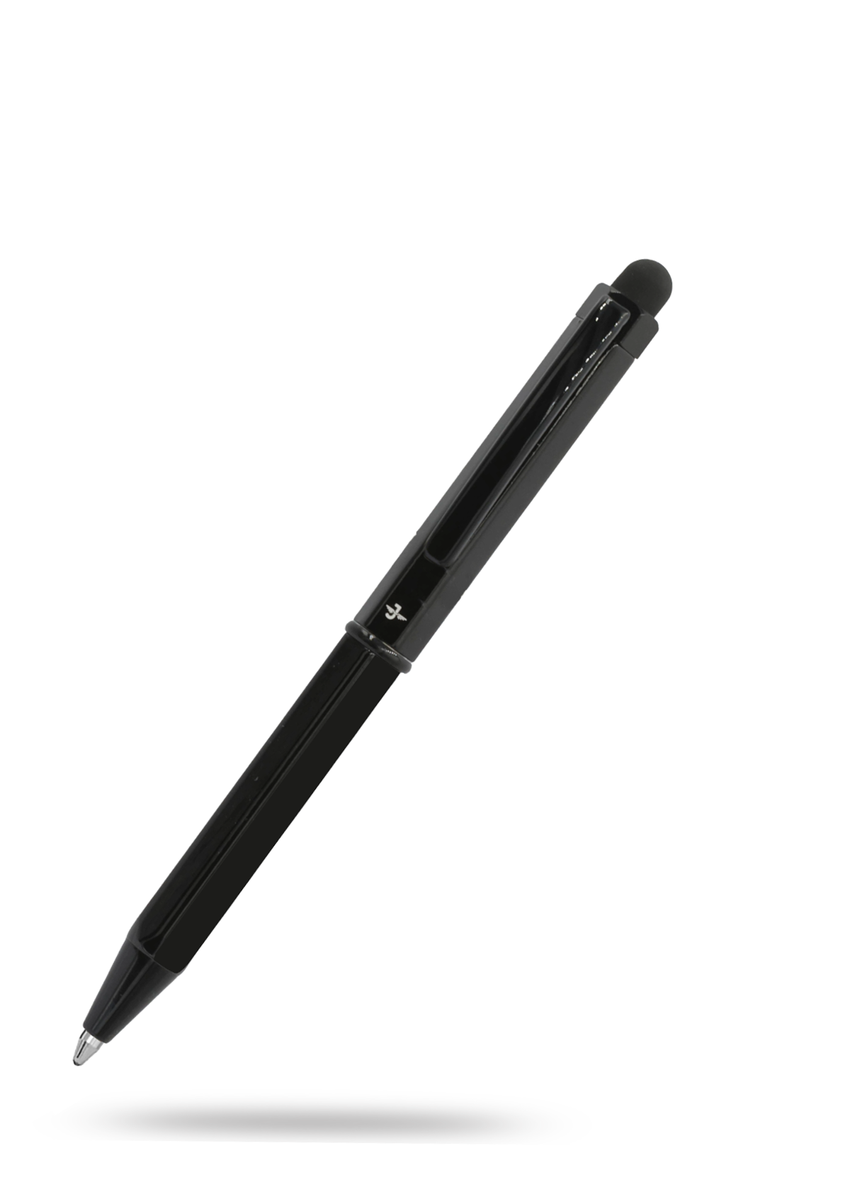 Black pen on a white background