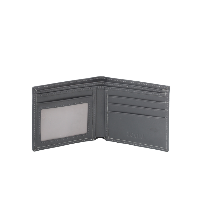 JW 7608821 GY – Leather & Fabric Bi-Fold Wallet with Striped Design