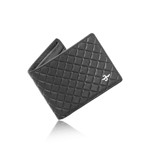 JW H02 BK – Quilted Leather Bi-Fold Wallet
