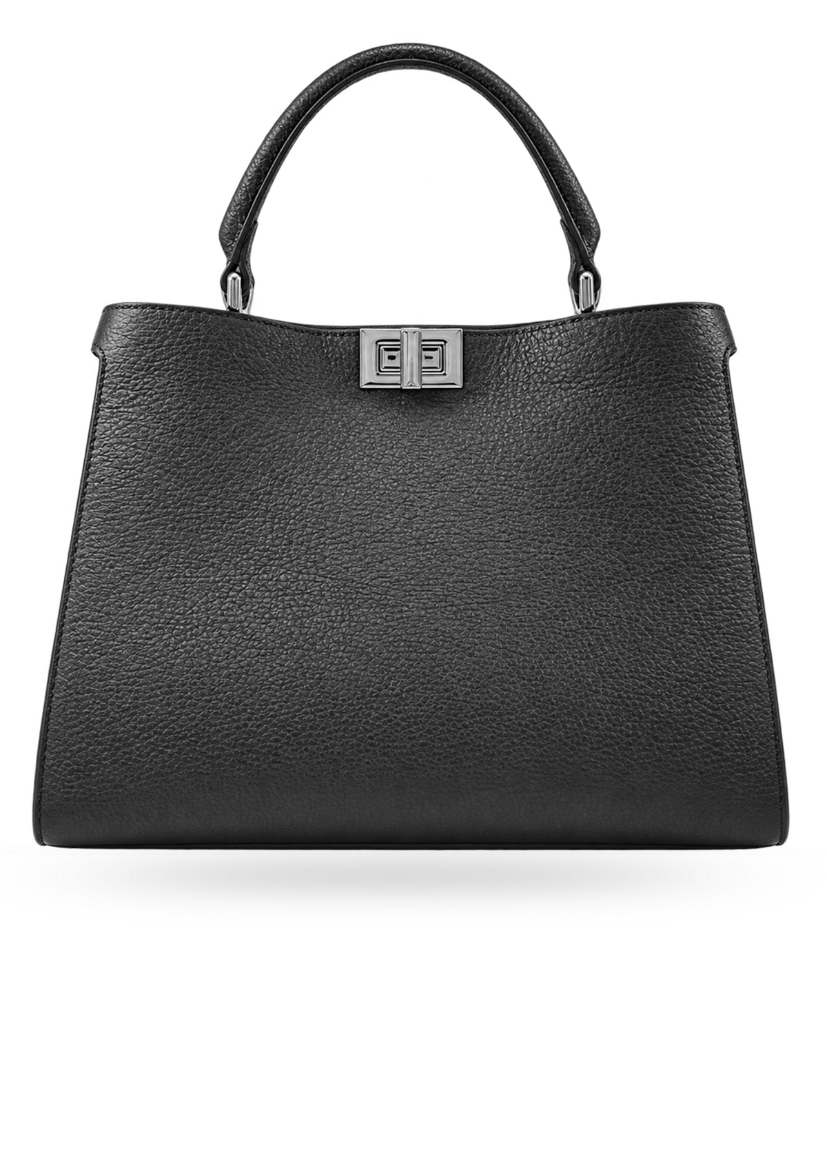 Elegant Black Pebbled Leather Structured Tote Bag with Vibrant Red Interior