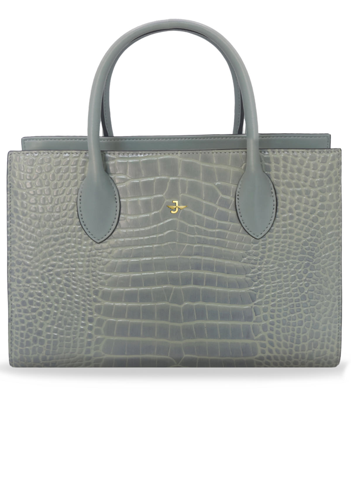 Grey Croc-Embossed Leather Top Handle Handbag
