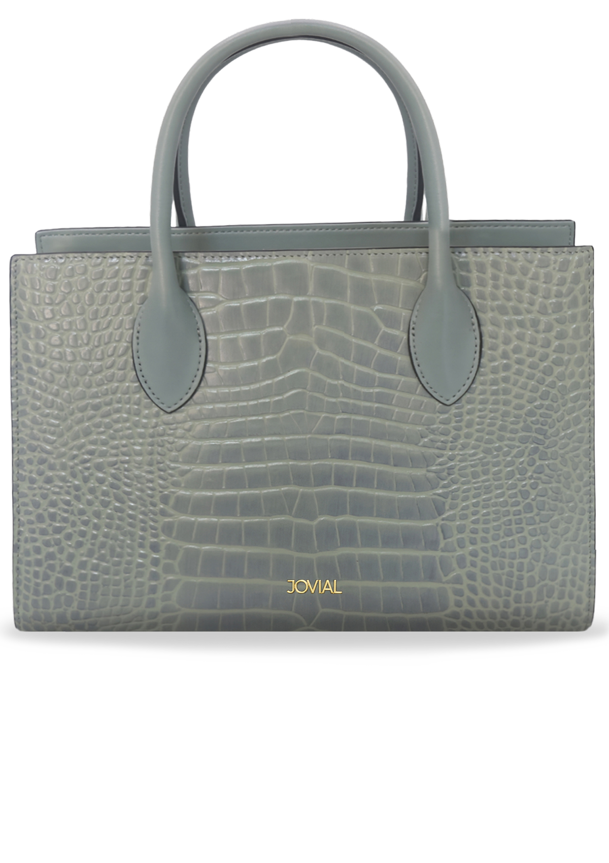 Grey Croc-Embossed Leather Top Handle Handbag