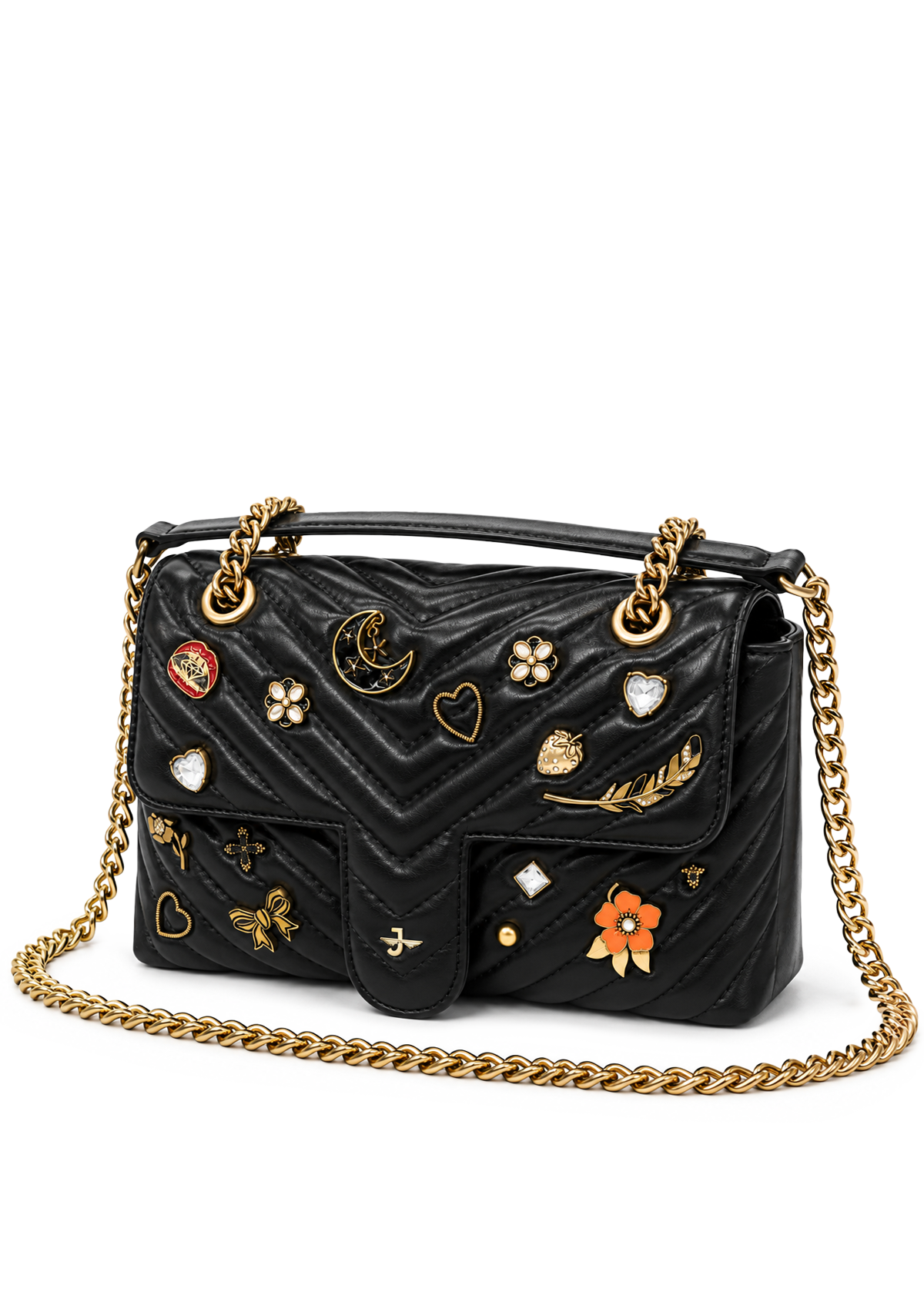 Black Chevron Embellished Handbag