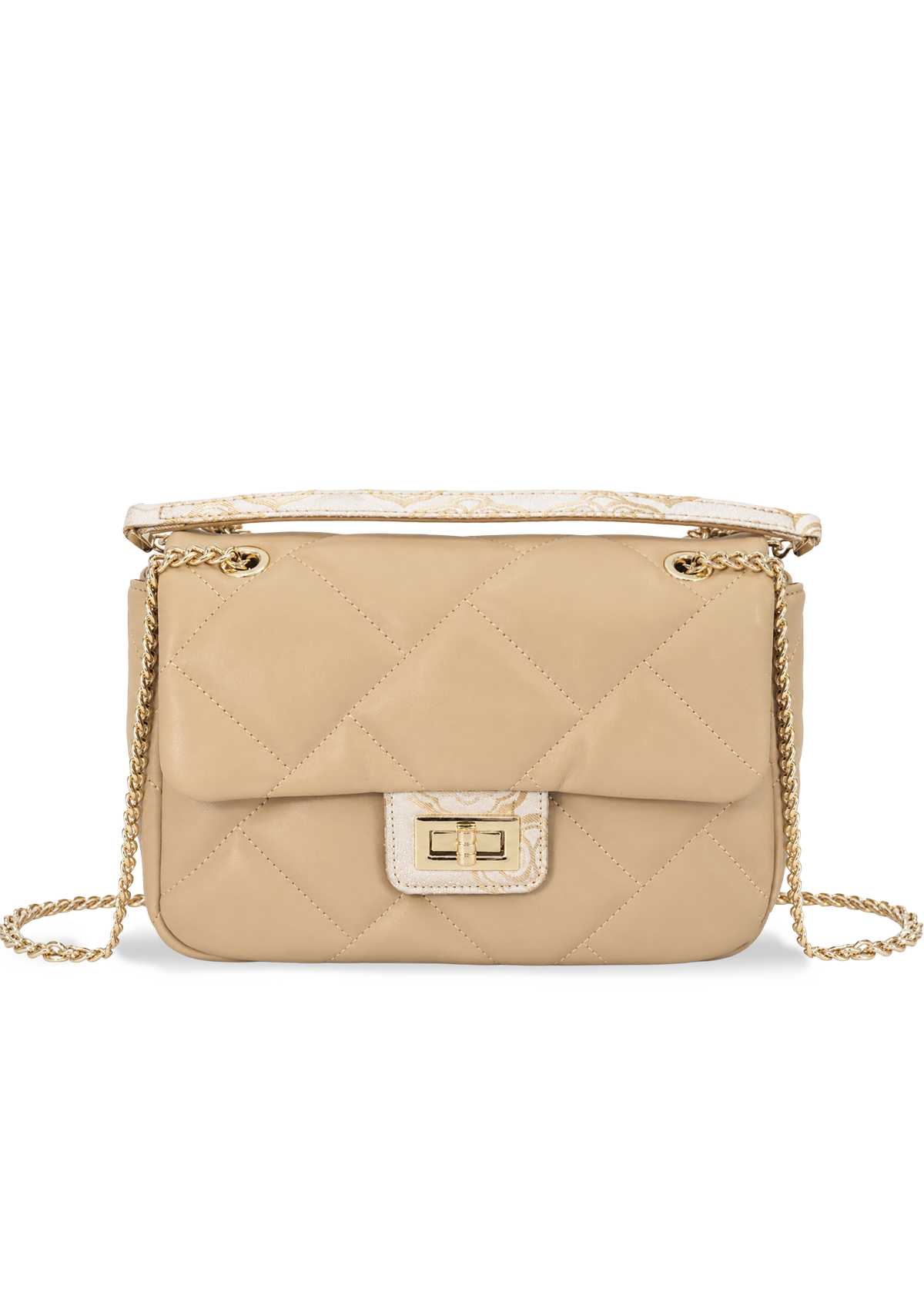 Beige Quilted Structured Handbag