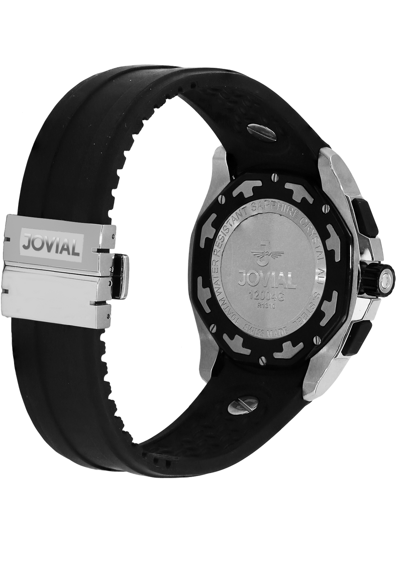 Chrono JOVIAL Watch 12004GRLQ13 Gents Silver (Black) 46mm Rubber