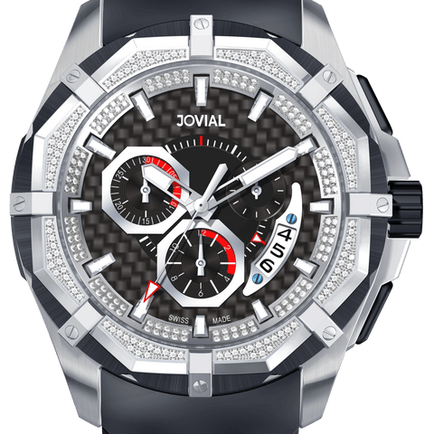 Chrono JOVIAL Watch 12006GSRC13D Gents Silver (Black) 46mm Rubber