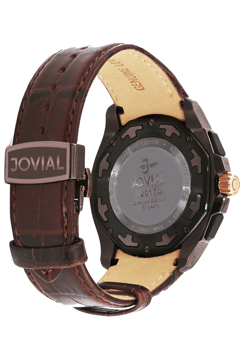 Chrono JOVIAL Watch 12017 GCLQ 40 Gents Rose Gold (Brown) 46mm Genuine Leather