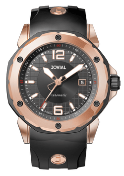 An Automatic JOVIAL Watch 12061GRRA13 Ladies Rose Gold (Black) 46mm Rubber