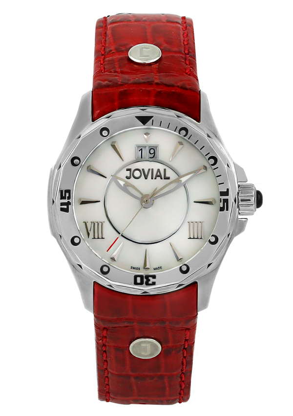 Classic JOVIAL Watch 12039 LSLQ 91 Ladies Silver (White) 46mm Genuine Leather