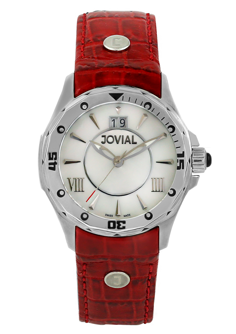 Classic JOVIAL Watch 12039 LSLQ 91 Ladies Silver (White) 46mm Genuine Leather