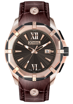 Classic JOVIAL Watch 12018 GRLQ 33 Gents Rose Gold (Brown) 46mm Genuine Leather