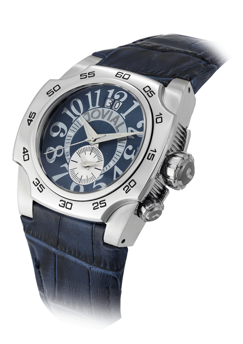 Classic JOVIAL Watch 7212GSLQ54 Gents Silver (Blue) 42mm Genuine leather