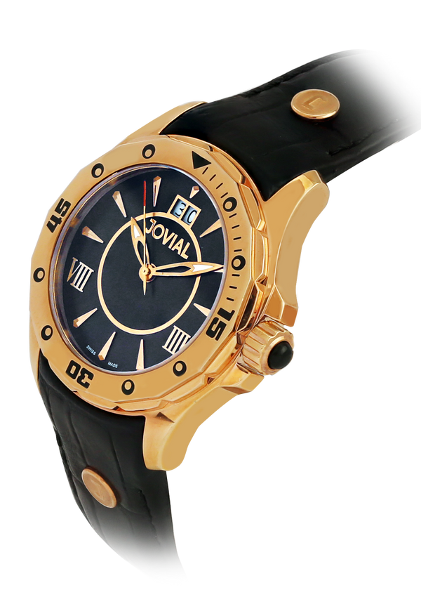Classic JOVIAL Watch 12037LRLQ13 Ladies Rose Gold (Black) 46mm Genuine Leather