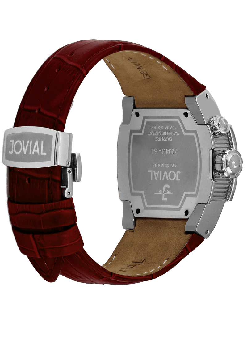 Classic JOVIAL Watch 7213GSLQ97 Gents Silver (Red) 42mm Genuine leather