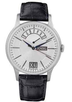 A classic JOVIAL watch 4589GSLC11 Gents Silver (White) 42mm Genuine Leather