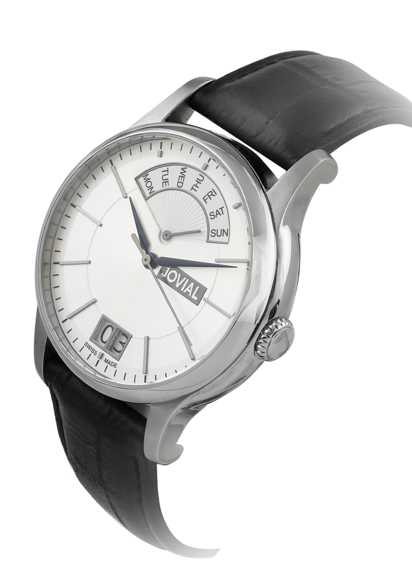 A classic JOVIAL watch 4589GSLC11 Gents Silver (White) 42mm Genuine Leather