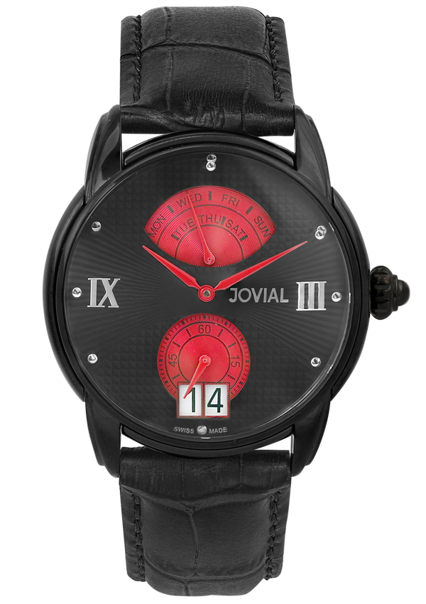 A Classic JOVIAL watch 6606GBLQ 13 Gents Black (Black) 44mm Genuine Leather
