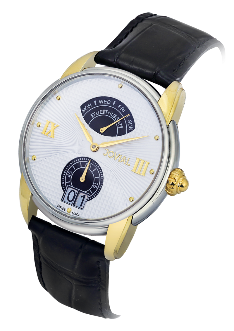 A Classic JOVIAL watch 6606GTLQ11 Gents Gold (White) 45mm Genuine Leather