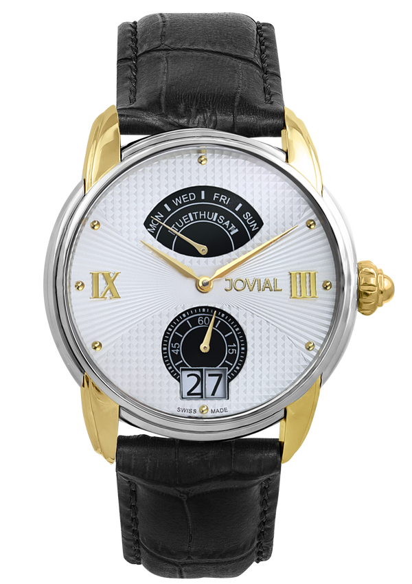 A Classic JOVIAL watch 6606GTLQ11 Gents Gold (White) 45mm Genuine Leather