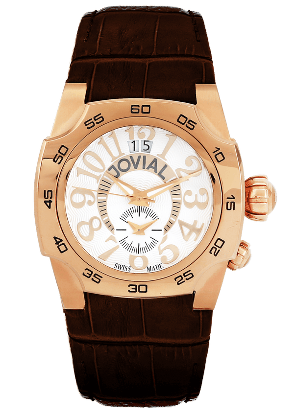 Classic JOVIAL Watch 7216GRLQ31 Gents Rose Gold (White) 42mm Genuine leather
