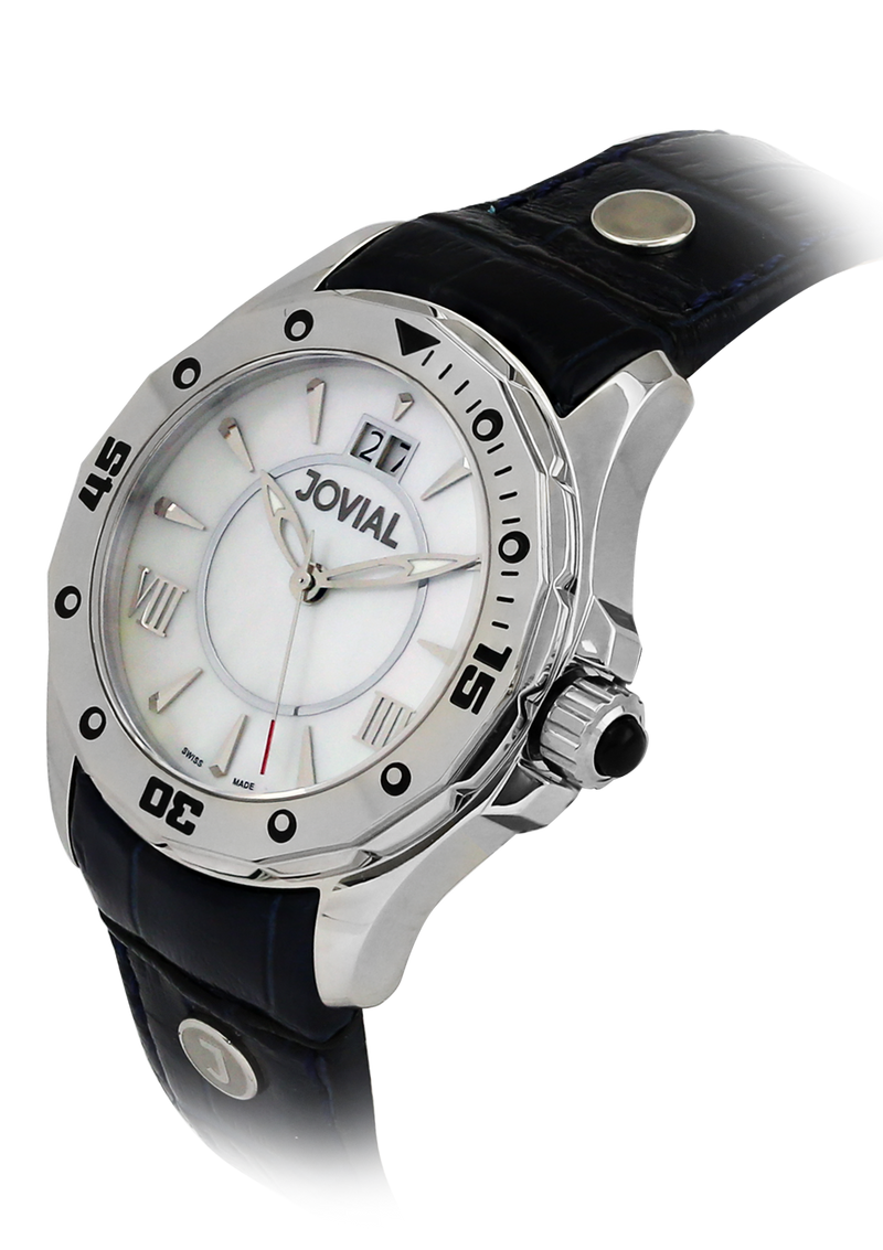 Classic JOVIAL Watch 12039 LSLQ 15 Ladies Silver (White) 46mm Genuine Leather