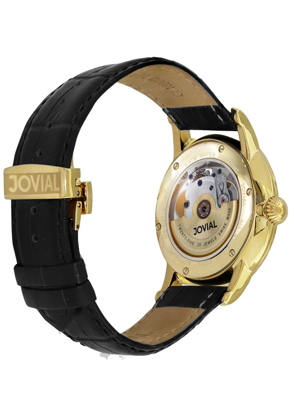 Automatic classic JOVIAL watch 9109GGLA11 Gents Gold (white) 42mm Genuine Leather 