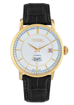 Automatic classic JOVIAL watch 9109GGLA11 Gents Gold (white) 42mm Genuine Leather 