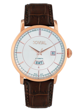 Automatic classic JOVIAL watch 9109GRLA13 Gents Rose Gold (white) 42mm Genuine Leather 